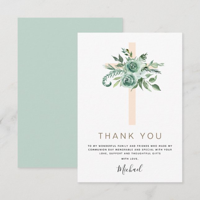 First Holy Communion Thank You Sage Eucalyptus Inv (Front/Back)
