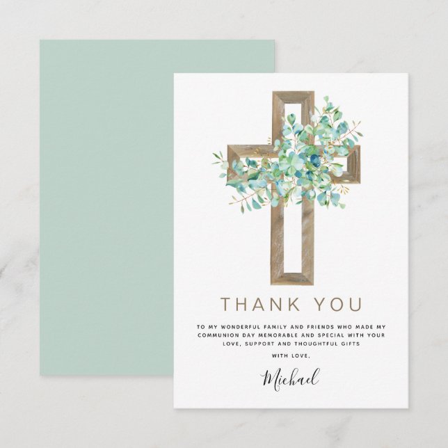 First Holy Communion Thank You Sage Eucalyptus Inv (Front/Back)