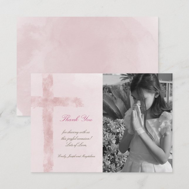 First Holy Communion thank you watercolor Invitation (Front/Back)