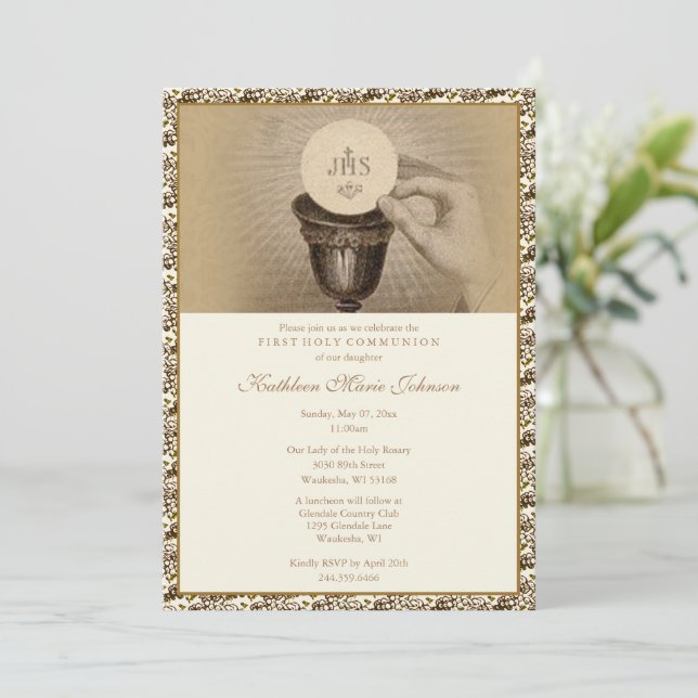 First Holy Communion Traditional Catholic  Invitat Invitation (Standing Front)