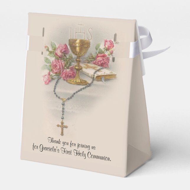 First Holy Communion Traditional Rosary Roses Favor Box (Back Side)