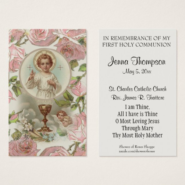 FIRST HOLY COMMUNION VINTAGE PRAYER HOLY CARD (Front & Back)
