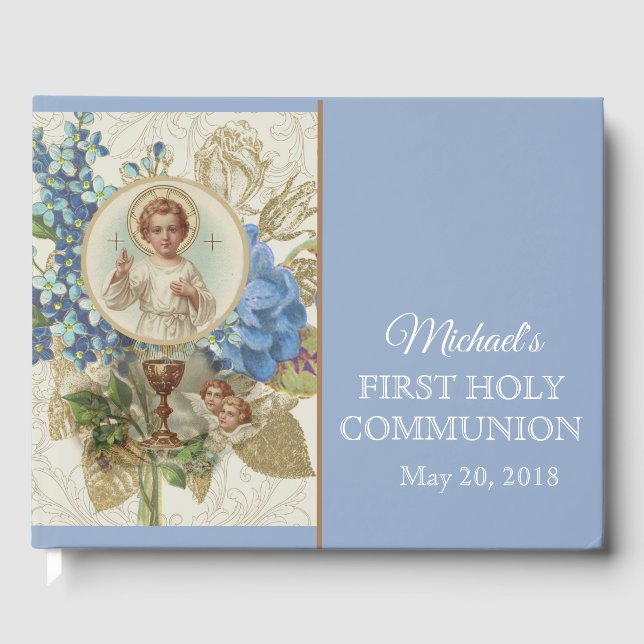 First Holy Communion Vintage Religious Jesus Guest Book (Front)