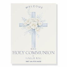 First Holy Communion Welcome Sign, Floral Cross