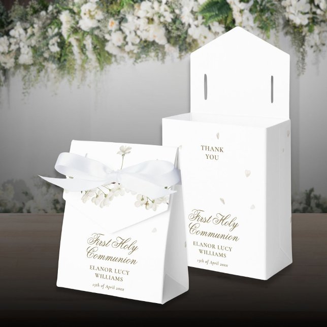 First Holy Communion White Blossom Floral Favor Box (First Holy Communion White Blossom Floral Favor Boxes)