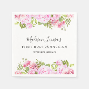 First Holy Communion Woodland Rose Floral Napkin