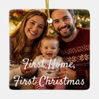 First Home First Christmas Family Photo Crimson Ceramic Ornament