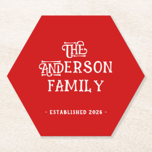 First Home Housewarming Typography Year Red White Paper Coaster