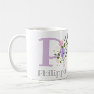 First Initial Plus first Name with Flowers Coffee Mug