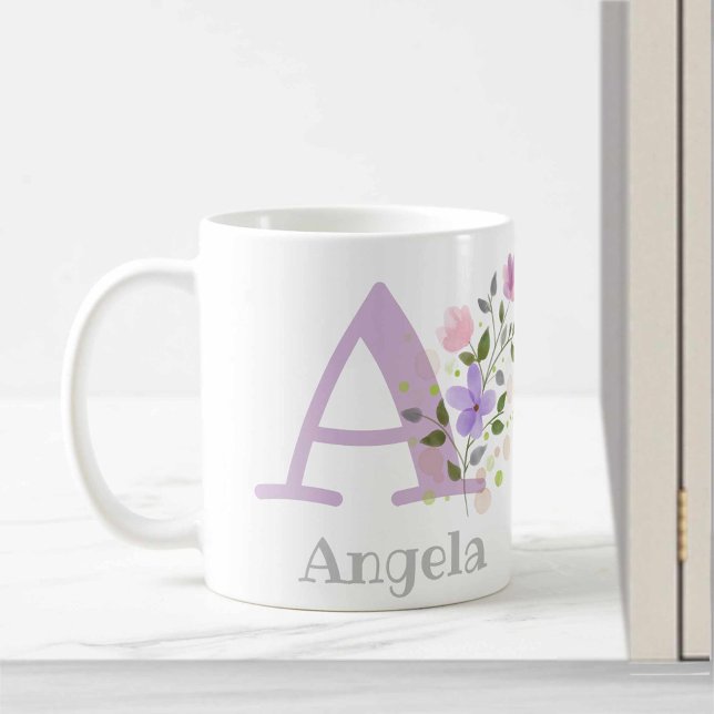 First Initial Plus Name Angela with Flowers Coffee Mug (Creator Uploaded)