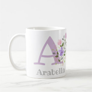 First Initial Plus Name Arabella with Flowers Coffee Mug