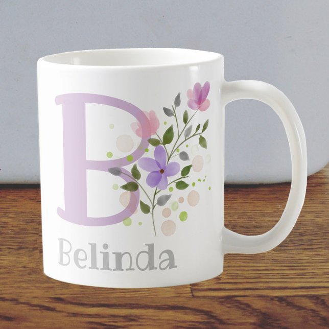 First Initial Plus Name Belinda with Flowers Coffee Mug (Creator Uploaded)