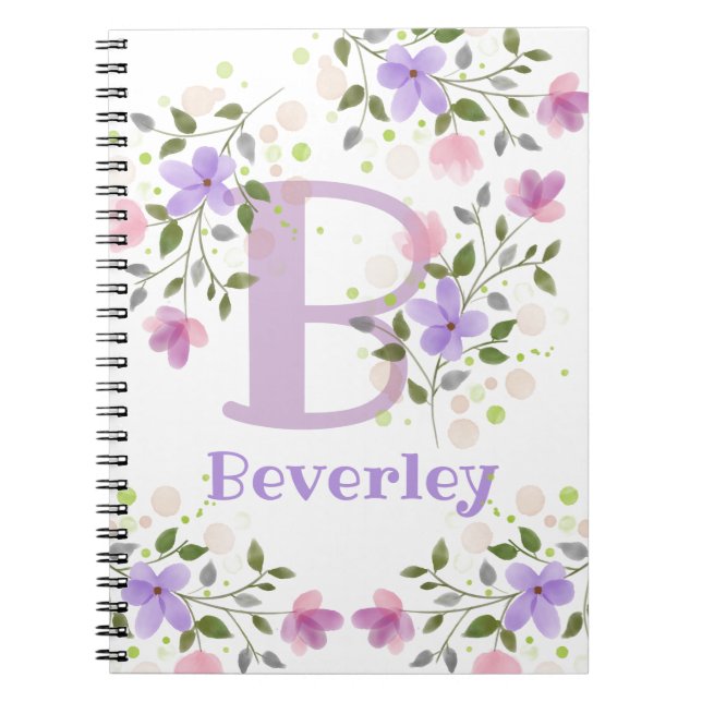 First Initial Plus Name Beverley with Flowers Notebook (Front)