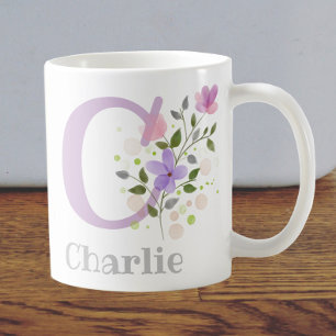 First Initial Plus Name Charlie with Flowers Coffee Mug
