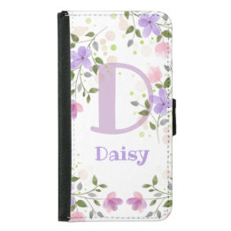 First Initial Plus Name Daisy with Flowers Samsung Galaxy S5 Wallet Case