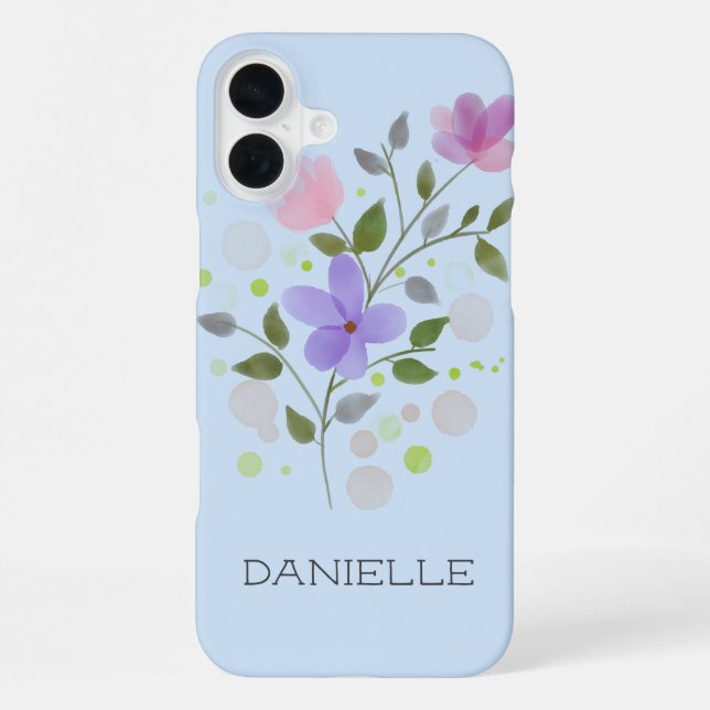 First Initial Plus Name Danielle with Flowers iPhone Case (Back)