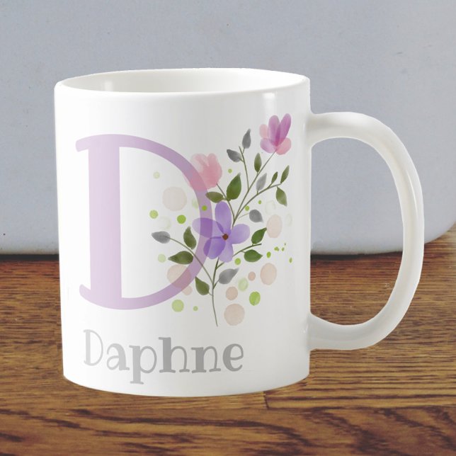 First Initial Plus Name Daphne with Flowers Coffee Mug (Creator Uploaded)