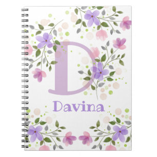 First Initial Plus Name Davina with Flowers Notebook