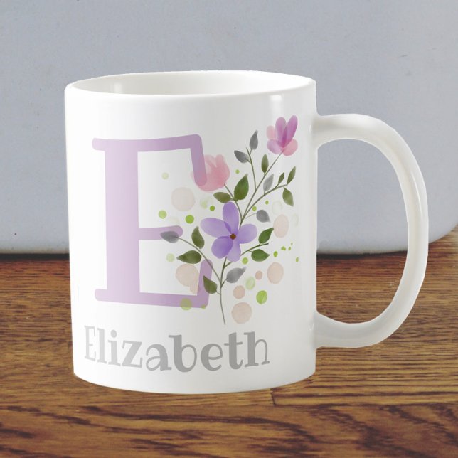 First Initial Plus Name Elizabeth with Flowers Coffee Mug (Creator Uploaded)