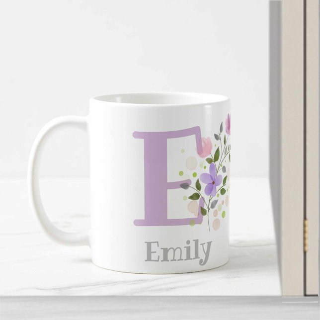 First Initial Plus Name Emily with Flowers Coffee Mug (Creator Uploaded)