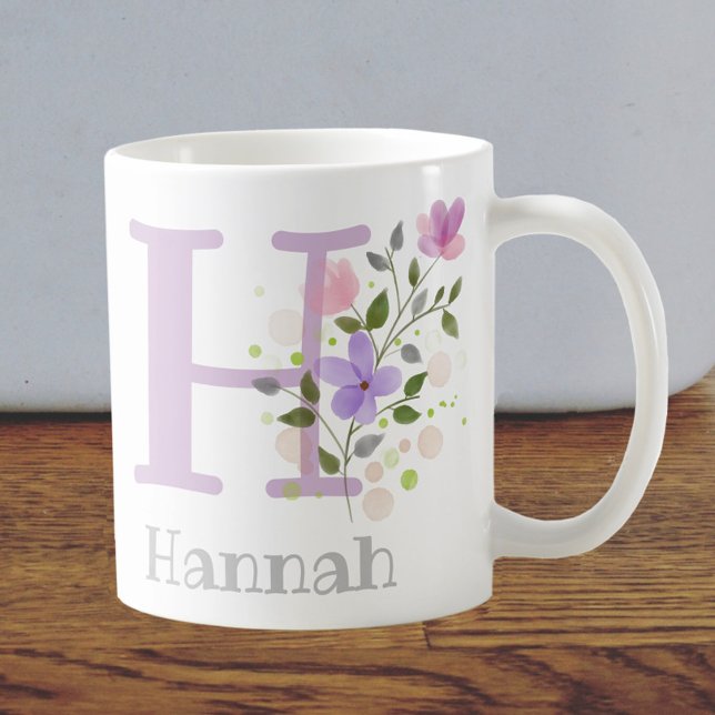 First Initial Plus Name Hannah with Flowers Coffee Mug (Creator Uploaded)