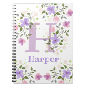 First Initial Plus Name Harper with Flowers Notebook