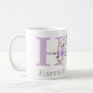 First Initial Plus Name Harriet with Flowers Coffee Mug