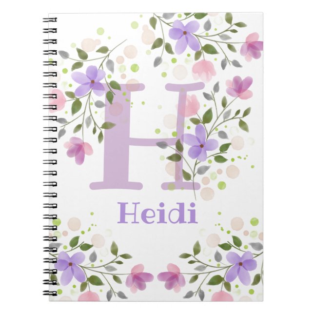 First Initial Plus Name Heidi. Floral Design Notebook (Front)