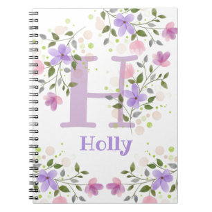 First Initial Plus Name Holly with Flowers Notebook