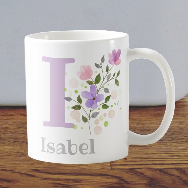 First Initial Plus Name Isabel with Flowers Coffee Mug (Creator Uploaded)