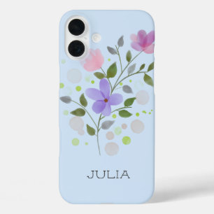 First Initial Plus Name Julia with Flowers iPhone 16 Plus Case