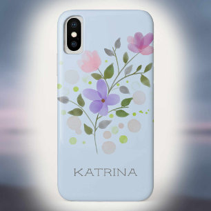 First Initial Plus Name Katrina with Flowers Case-Mate iPhone Case