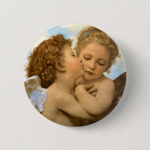 First Kiss (angel detail) by Bouguereau 2 Inch Round Button