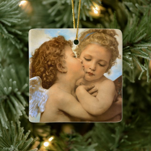 First Kiss (angel detail) by Bouguereau Ceramic Ornament (Tree)