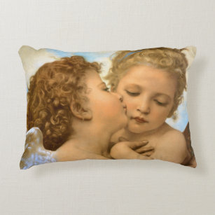 First Kiss (angel detail) by Bouguereau Decorative Pillow