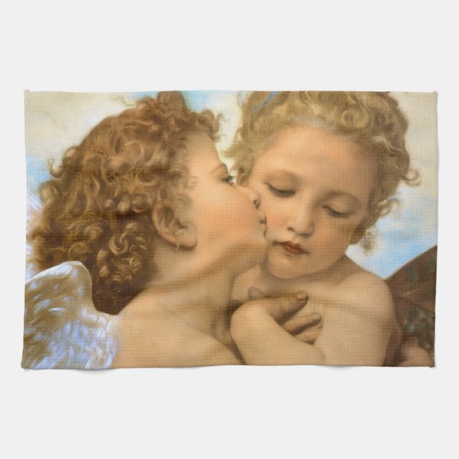 First Kiss (angel detail) by Bouguereau Kitchen Towel (Horizontal)