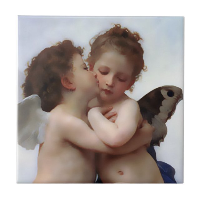 First Kiss Cherub Angel Gift Tile (Front)