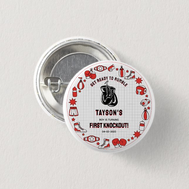 First Knockout Boxing 1st Birthday – Fun Kids  1 Inch Round Button (Front & Back)