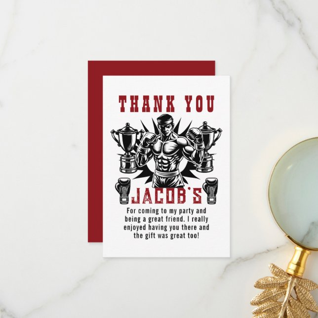  First Knockout Boxing Birthday Party Thank You Card (Front/Back In Situ)