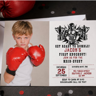 First Knockout Boxing photo Birthday Invitation