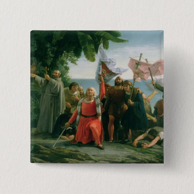 First Landing of Christopher Columbus in 2 Inch Square Button (Front)