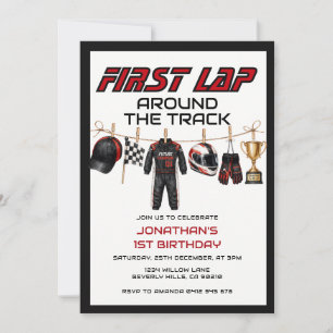 First Lap Around the Track 1st Birthday Boy Racing Invitation