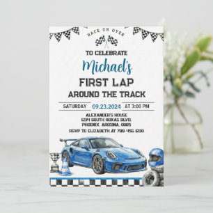 First Lap Around The Track Race Car 1st Birthday Invitation