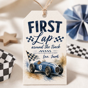 First Lap Around the Track Race Car Birthday Gift Tags