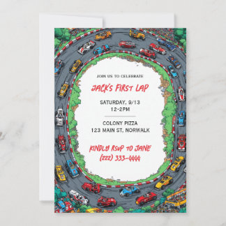 First Lap Boy's First Birthday Invitation 
