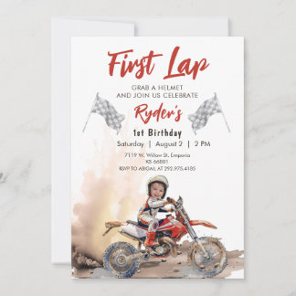 First Lap Little Racer 1st Birthday Photo Invitation