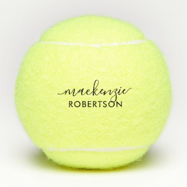 First Last Name Personalized Elegant Script Tennis Tennis Balls (Front)