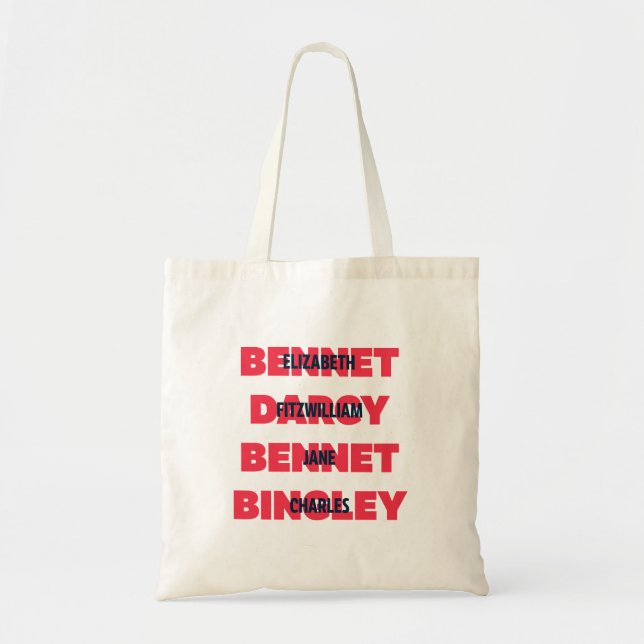 First & Last Names of Pride & Prejudice Characters Tote Bag (Front)