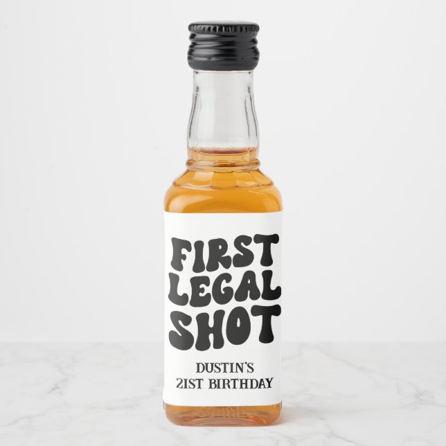 First Legal Shot Retro Black Custom 21st Birthday  Liquor Bottle Label (Front)