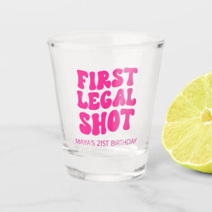 First Legal Shot Retro Hot Pink 21st Birthday Glass